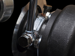 Boost Lab BL54XR turbo for Subaru STI, close up of actuator arm, banjo bolt and compressor housing