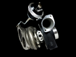 Boost Lab Evo 8/9 billet TD06HR-25G turbo, side view showing wastegate actuator and inlet flange