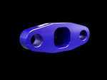Purple anodized BL billet T3/T4 turbo oil drain flange, angled top view showing three machined ports